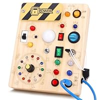 Montessori Toys Clock Busy Board Montessori Spielzeug ab 1 jahr Uhr Aktivitätsbrett Holzspielzeug mit 10 Schaltern und 23 LED-Lichtern Sensorik Spielzeug Motorikspielzeug für Babys Kinder ab 1 2 3