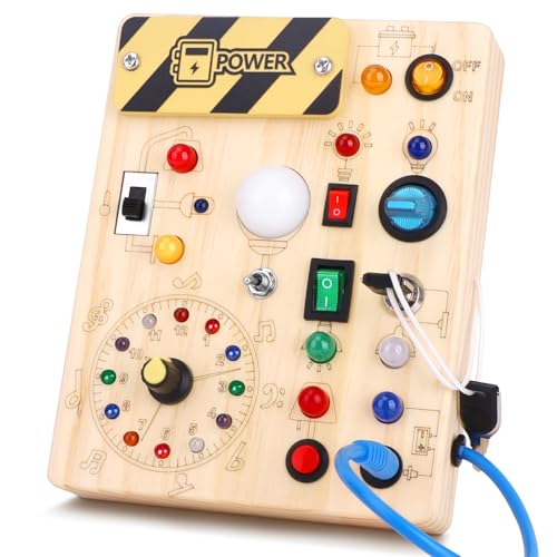 Hoarosall Busy Board Juguetes Montessori 1 años Tablero de Actividades Juguete Sensoriales de Madera con 10 interruptores y 23 Luces LED Educativo Motricidad Fina para Niños 1 2 3 Años, Niños y Niñas