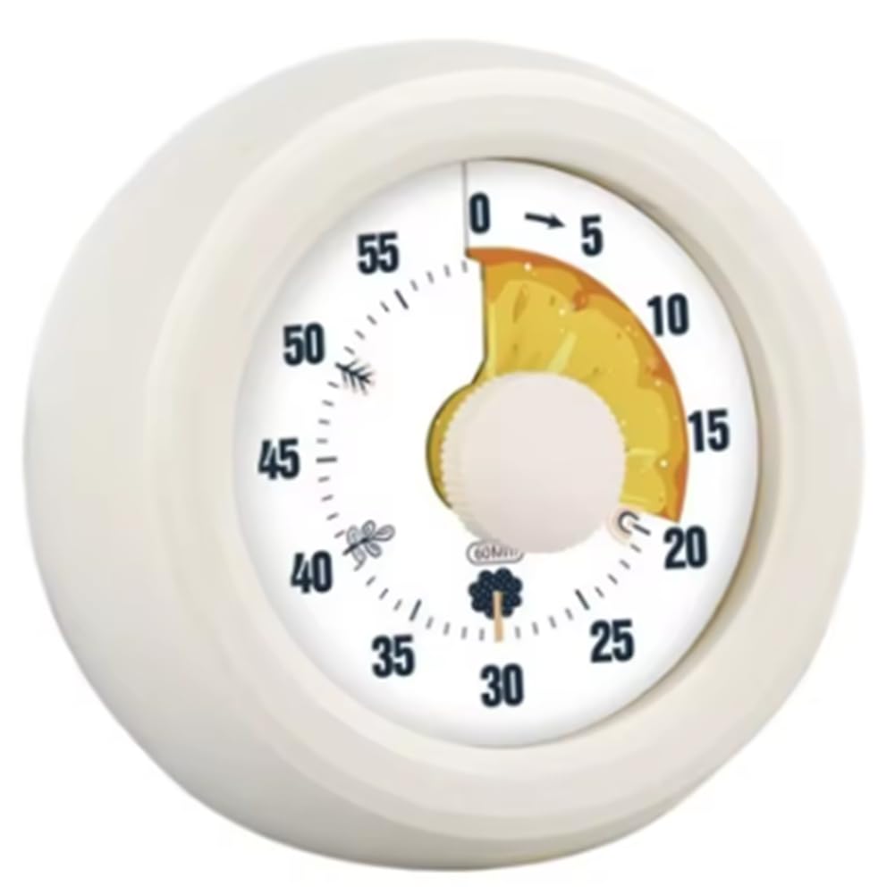 Hndhbfgrt Time Manager 60-Minute Visual Timer for Kitchen Cooking and Personal Self-Discipline Management White