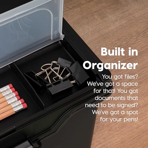 Image of IRIS USA File Box Organizer with Lid, Letter File, 4-Pack, Black | Carry letter size files, documents and paperwork with a portable handle and secure lid for organized storage on the go