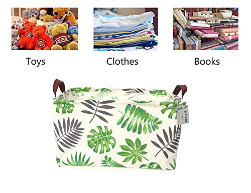 Image of Rectangle Storage Basket Cute Canvas Organizer Bin for Pet /Children Toys, Books, Clothes Perfect for Rooms /Playroom (Leaf)