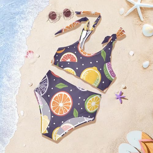Girls' Bikini Set, Cute Hand Drawn Citrus Fruits Dot Kids Swimsuit 2 Pcs Beach Bathing Suit4