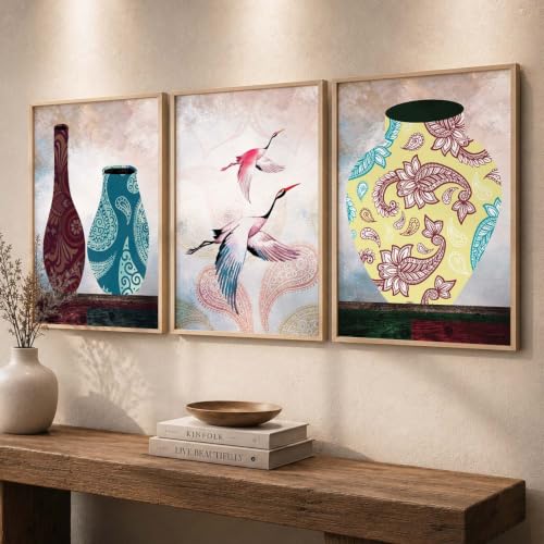 Image of kotart Set of 3 Framed Paintings for Wall Decoration Abstract Paintings Modern Art Wall Painting for Living Room Bedroom - Paintings with Frame (Art 9, 10x13 inch)