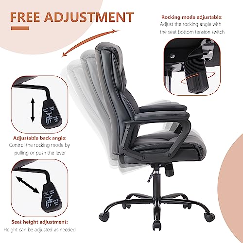 Executive Office Chair - Ergonomic Desk Chair Big And Tall Computer Chairs Pu Leather Home Chair With Padded Armrests And Lumbar Support #TOP4