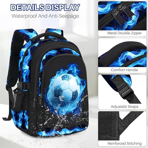 Kids Backpack for Boys - Soccer Boys Backpacks for Kids Teens Elementary Middle School, 17″ Large Capacity Students Bookbag, Perfect for Travel and School3