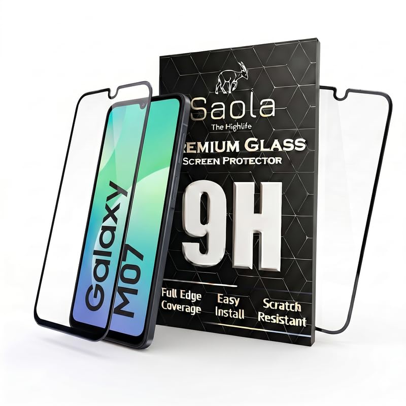 Image of Saola HD Clear Tempered Glass for Samsung Galaxy M07 | High Strength 9H Protection, Smooth Touch, Full Coverage Screen Guard, 2-Step Installation Kit | Quick & Easy Application (Pack of 2)