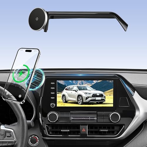 Image of Phone Mount for Toyota Highlander 2020-2025 (L /LE /XLE /XSE /Limited, 8 inch Screen Only), MagSafe Car Mount Charger, Magnetic Phone Holder, 15W Wireless Charging, 360 & Hands-Free, Highlander Accessories