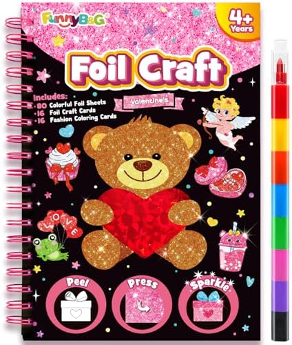 FUNNYB&G Foil Art Craft for Kids - Valentine's Day Crafts Gift 2026 Party Favors Classroom Gift Exchange Art Supplies Creative Birthday Travel Toys for Girls Boys 4 5 6 7 8 9 Years Old(Valentine's)