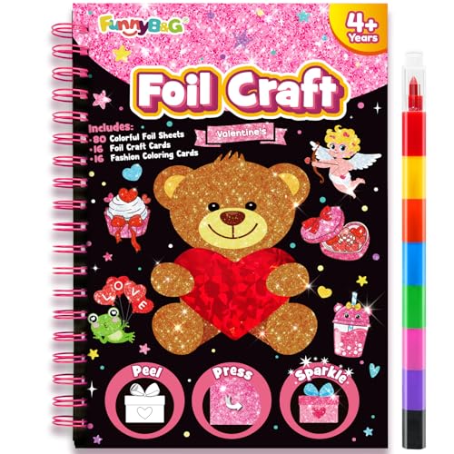 FUNNYB&G Foil Art Craft for Kids - Valentine's Day Crafts Gift 2026 Party Favors Classroom Gift Exchange Art Supplies Creative Birthday Travel Toys for Girls Boys 4 5 6 7 8 9 Years Old(Valentine's)