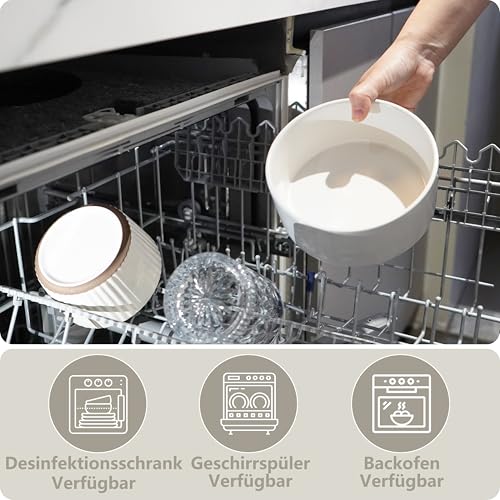 MOPANG Hundenapf Erhöht für Mittelgroße und Kleine Hund, 15 cm Hundenapf Keramik mit Holzständer, 850 ml*2, ElfenbeinWeiß