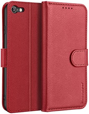 ELESNOW iPhone SE 2022/7/8/SE2020 Case - 4.7", Shockproof Cover Magnetic Flip Leather Wallet Card Holder Phone Case for iPhone SE 2022/7/8/SE2020 (Red/Brown/Khaki)