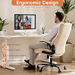 Sweetcrispy Ergonomic Office Chair Heavy Duty Task Desk Chair with Flip-up Arms, PU Leather, Adjustable Swivel Rolling Chair with Wheels, Beige - Image 5