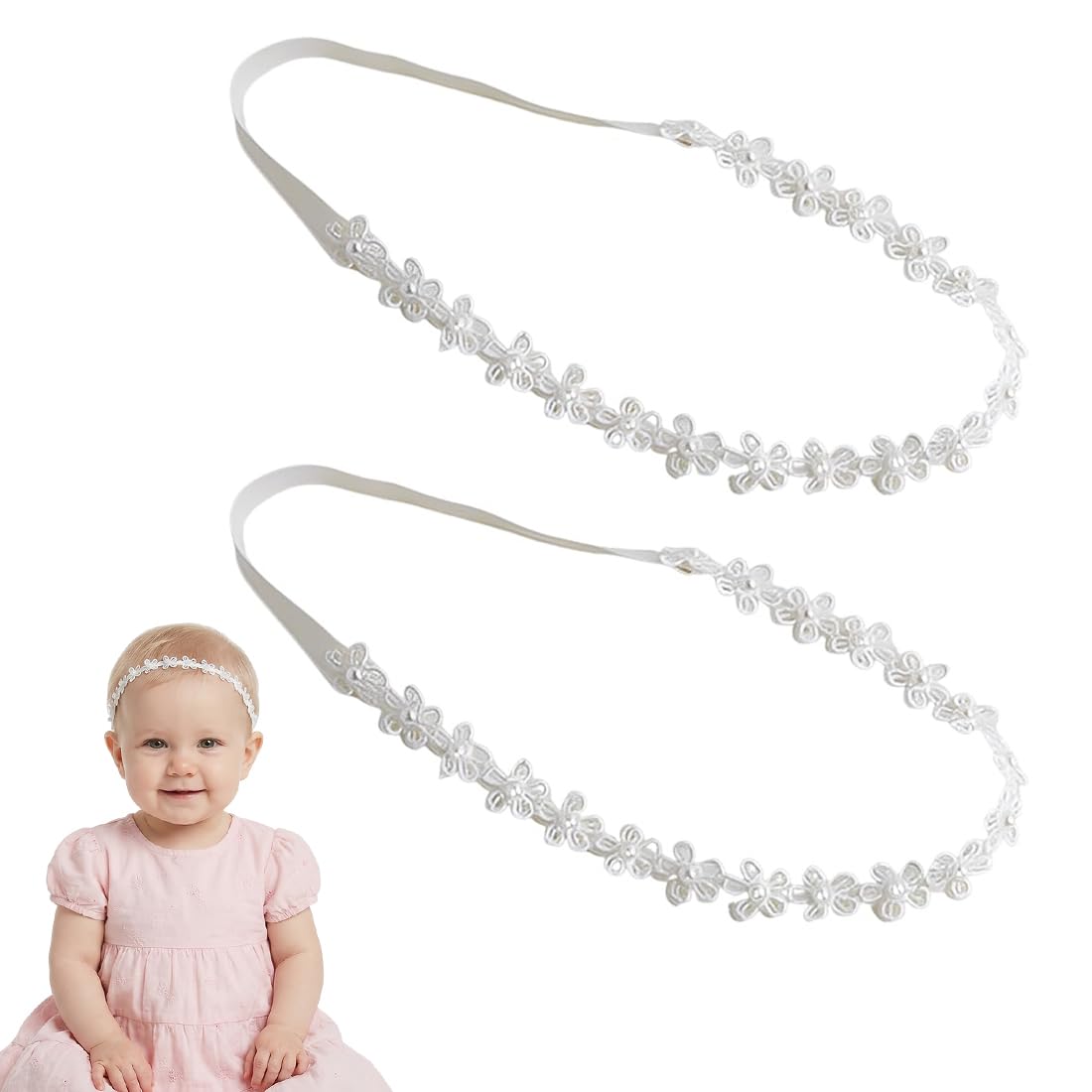 2 Pieces Children's Headbands, Lace Hair Bands, Wedding Children's Headband, Newborn Hairband