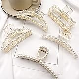 SEMATA Hair Clips, 5pcs Pearl Hair Clips Set for Thick and Thin Hair, Large Hair Claw Clips for Women and Girls, Non-Slip Strong Pearl Hair Accessories, Multi-Scenario Use, Nice Gift