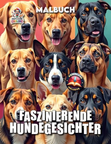 Faszinierende Hundegesichter - Malbuch: Ausmalbuch mit eindrucksvollen Close-ups treuer Hundefreunde auf 50 Seiten ? fuer Kinder