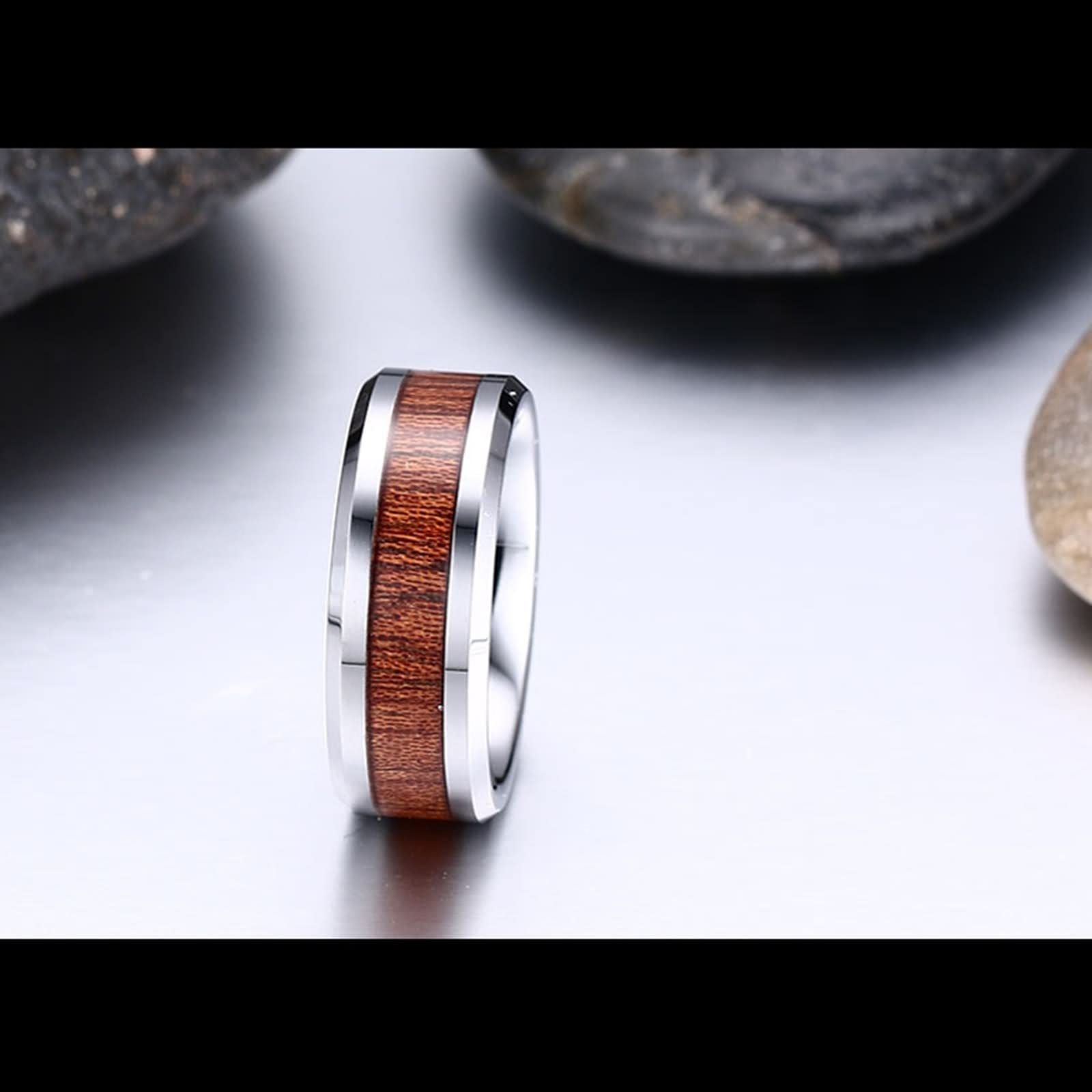 Anillo Matrimonio, Anillos Mujer Bisuteria Anillo de Banda de 8mm con Incrustaciones de Madera Carburo de Tungsteno
