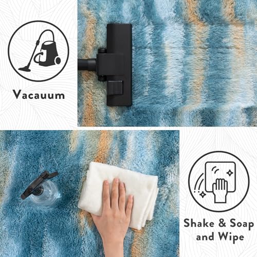 Fluffy Rugs for Living Room, 6x9 Feet Abstract Blue Large Shag Area Rugs for Bedroom, Non-Slip Indoor Modern Fuzzy Plush Floor Carpet for Dorm Nursery Kids Room Decor, Soft Shaggy Throw Rug