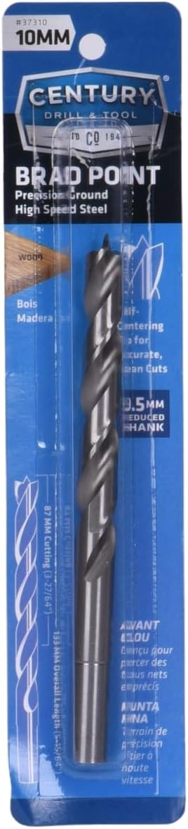 Century Drill & Tool 373010 Brad Point Wood Bit, 10mm