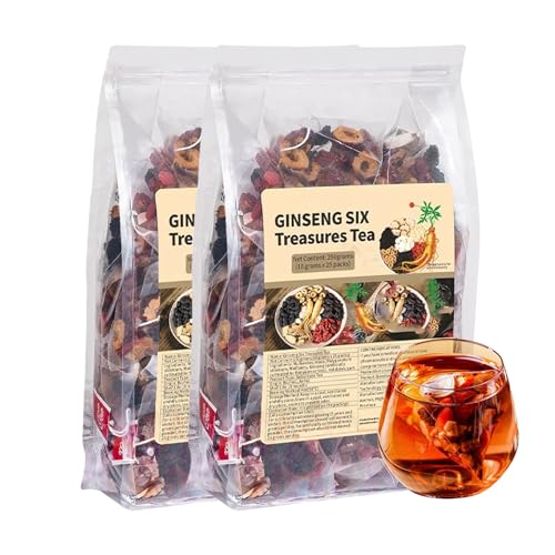 Ginseng Six Treasure Tea, Kidney Tea Formula Ginseng Six Treasure Teas for Daily Wellness, Mulberry, Goji Berry, Red Date | 30 Tea Bags for Men & Women (2 Pack) Ginseng Six Treasure Tea, Kidney Tea Formula Ginseng Six Treasure Teas for Daily Wellness, Mulberry, Goji Berry, Red Date | 30 Tea Bags for Men & Women (2 Pack)