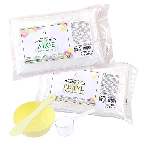 Anskin Modeling Mask PEARL 240g + Mask Pack Tool Set, Mask Bowl, Brush, Gauge