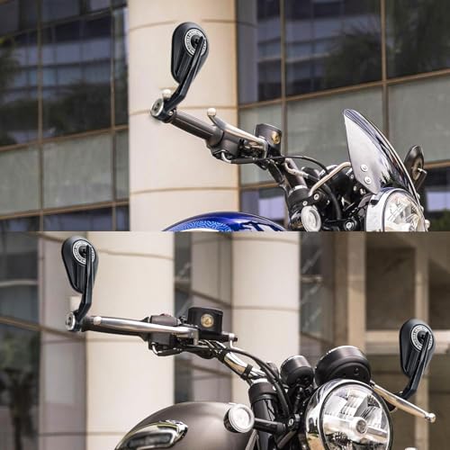 Image of OTOROYS Premium Oval Bar End Mirror for Hunter 350 & Meteor 350 | Convex Bike Rear View Mirror | Metal Handle & ABS Frame | 22mm Handlebar End Mirror Set of 2 (Black)