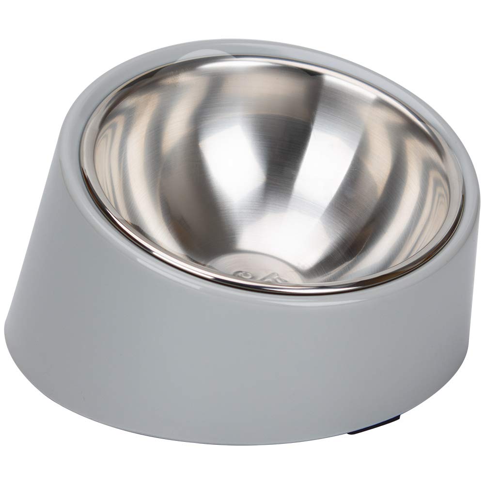 SuperDesign Dog & Cat Pet Bowl, Stainless Steel with Stand, 15° Tilt, Easier to Eat, Includes Melamine Stand, Anti-Slip, Removable Bowl, Easy to Clean, Dishwasher Safe, Medium, Gray