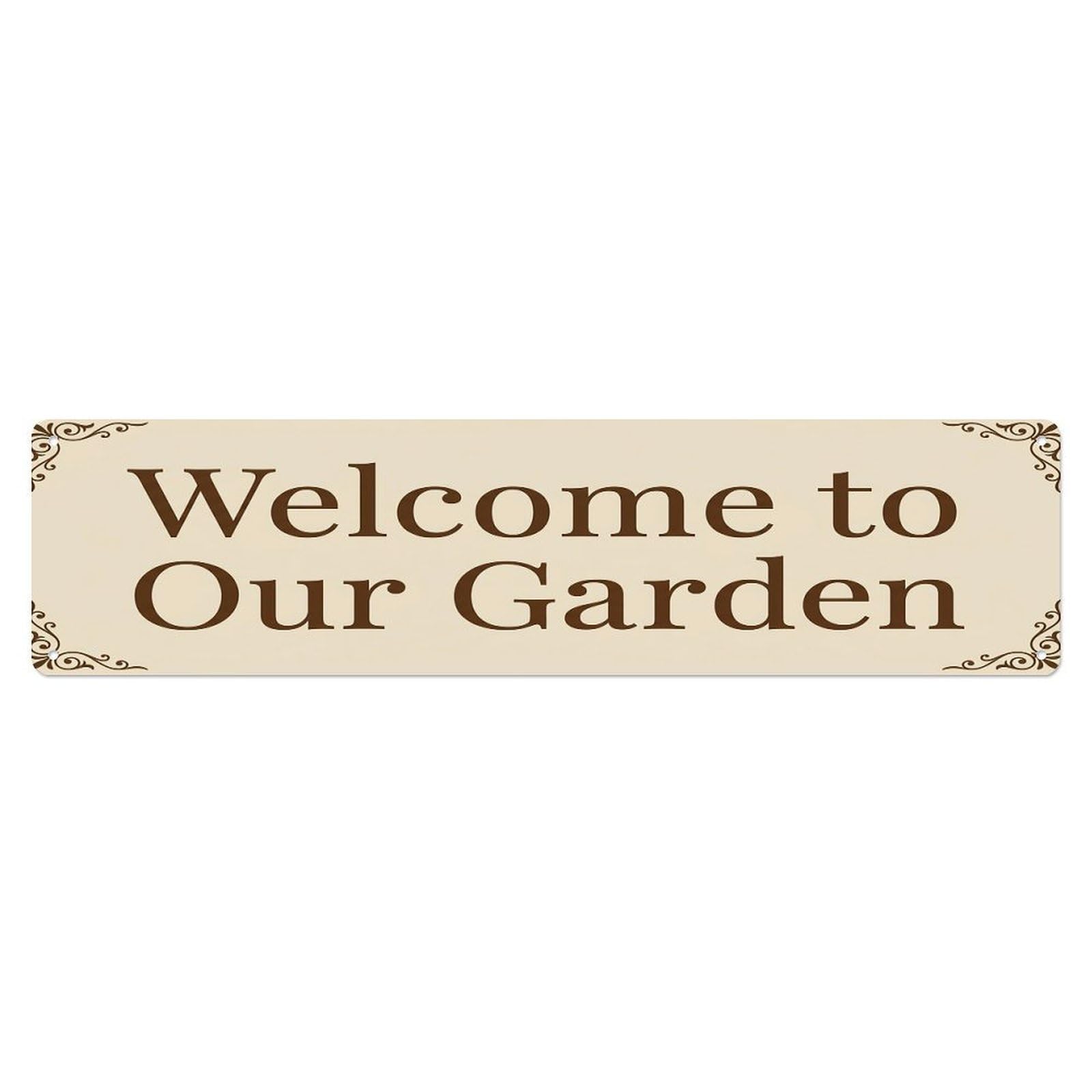 Vintage Welcome to Our Garden Cream Beige Metal Tin Sign