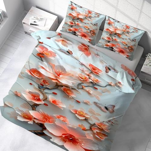 Parure de lit 220x240 fleur avec 2 taies d'oreiller microfibre