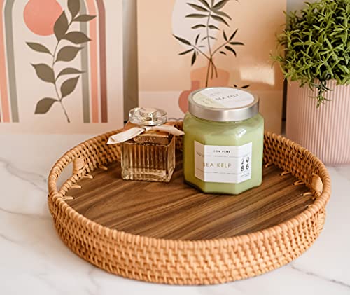 Rattan Decorative Tray With Natural Wood - Coffee Table/Ottoman Tray - Vanity Tray - Fruit Basket - Serving Tray #TOP5