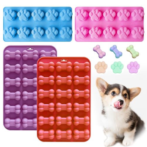 SPERMUOY Backmatte hundekekse,4 Stücke Backmatte hund,Silikon Hundekekse Backform,Silikon Hundekekse Backform für Hundekekse, Ausstechform für Hundepfoten und Knochen