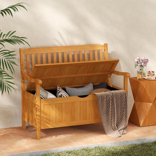 COSTWAY Banco de Madera Acacia para Exterior con Almacenamiento, Arcón para Entrada con Revestimiento, para Patio Jardín 107 x 59 x 90 cm - imagen 9