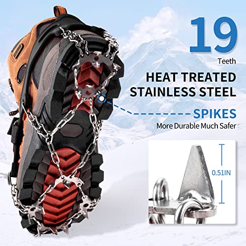 Sharkmouth Ice Cleats Crampons Traction, Ice Snow Grips For Boots Shoes, Anti Slip 19 Stainless Steel Spikes And Durable Silicone, Safe Protect For Walking, Jogging, Climbing Or Hiking On Snow And Ice #TOP1
