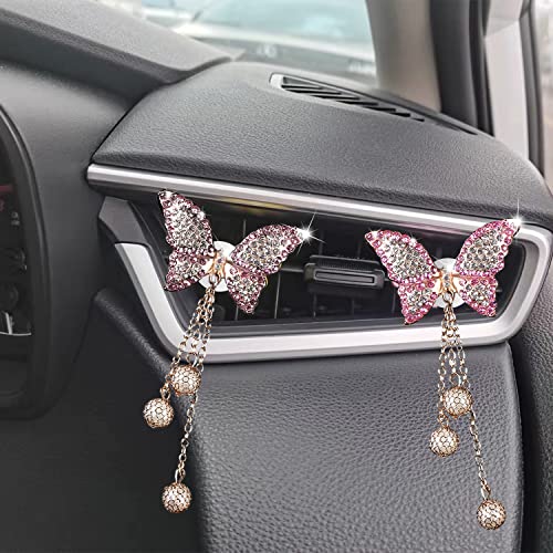 Image of 2 Pieces Butterfly Air Vent Clips Bling Car Aromatherapy Vent Clips Butterfly Car Freshener Perfume Clip for Girls Women Car Interior Decoration Accessories with Dry Fragrance Pads, Pink and Purple