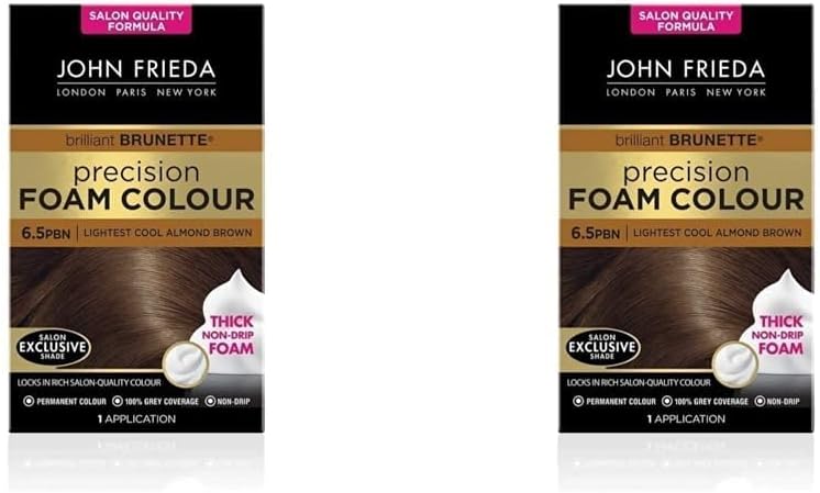 John Frieda Precision Foam Colour 6.5Pbn, Salon Finish Hair Dye, 100 Percent Grey Coverage, Lightest Cool Almond Brown (Pack of 2)