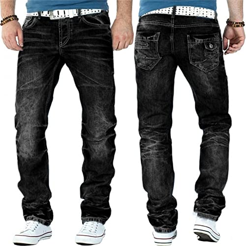 Men's Vintage Washed Straight Leg Jeans Classic Retro Slim Fit Jean Trousers Distressed Moto Biker Denim Pants2