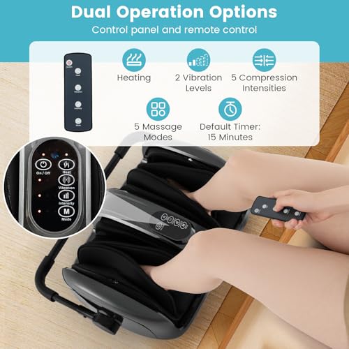 Image of Giantex Foot Massager with Heat, Calf Massager with Remove Control, 2 Vibration Options, 5 Mode & 5 Compression Intensity, 360Adjustable Stand, Shiatsu Foot Massage Machine for Calf Arm Relax (Grey)