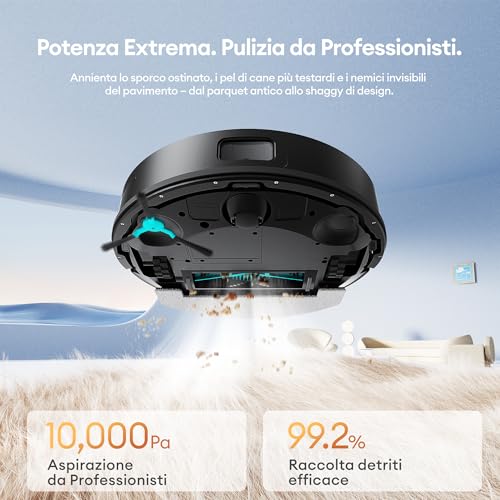 Ultenic T20Pro Robot Aspirapolvere Con Laser Lineare Evoluto, Autosvuotamento 10 Settimane, 10000Pa Con Boost Automatico Tappeti, Include Detersivo Mughetto, Mappatura Lidar, Controllo App/Alexa - 2