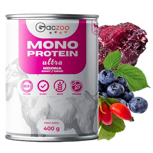 Gaczoo - Hundefutter Nass - Hypoallergenes Nassfutter für Hunde - Känguru und Ziege - Getreidefrei, Single Protein - Leicht Verdaulich, für empfindliche Hunde - Mono Protein Ultra 6 Dosen