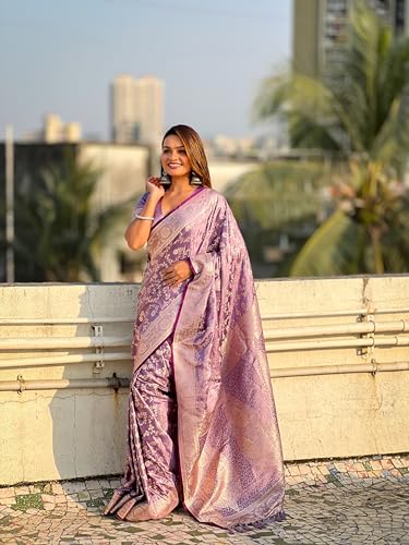 Image of Banarasi Satin Silk Zari Woven Dusty Color Saree with Unstitched Blouse Piece