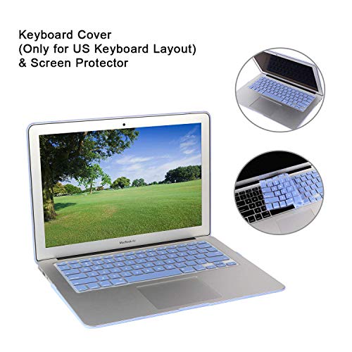 Icasso Case Compatible With Macbook Air 13 Inch Case 2010-2017 Release Model A1369/A1466 Bundle Set, Plastic Hard Case Shell, Sleeve Bag, Screen Protector, Keyboard Cover And Dust Plug - Serenity Blue #TOP4