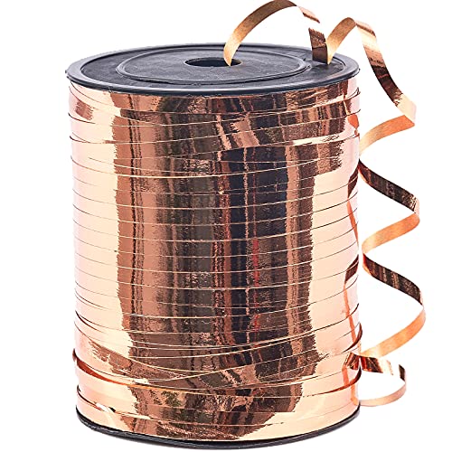 Image of PartyWoo Rose Gold Curling Ribbon, 500 Yard for Crafts, Iridescent Crimped, Shiny Metallic for Gift Wrapping, Balloons String, Hair, Florist Flower (1 Roll)