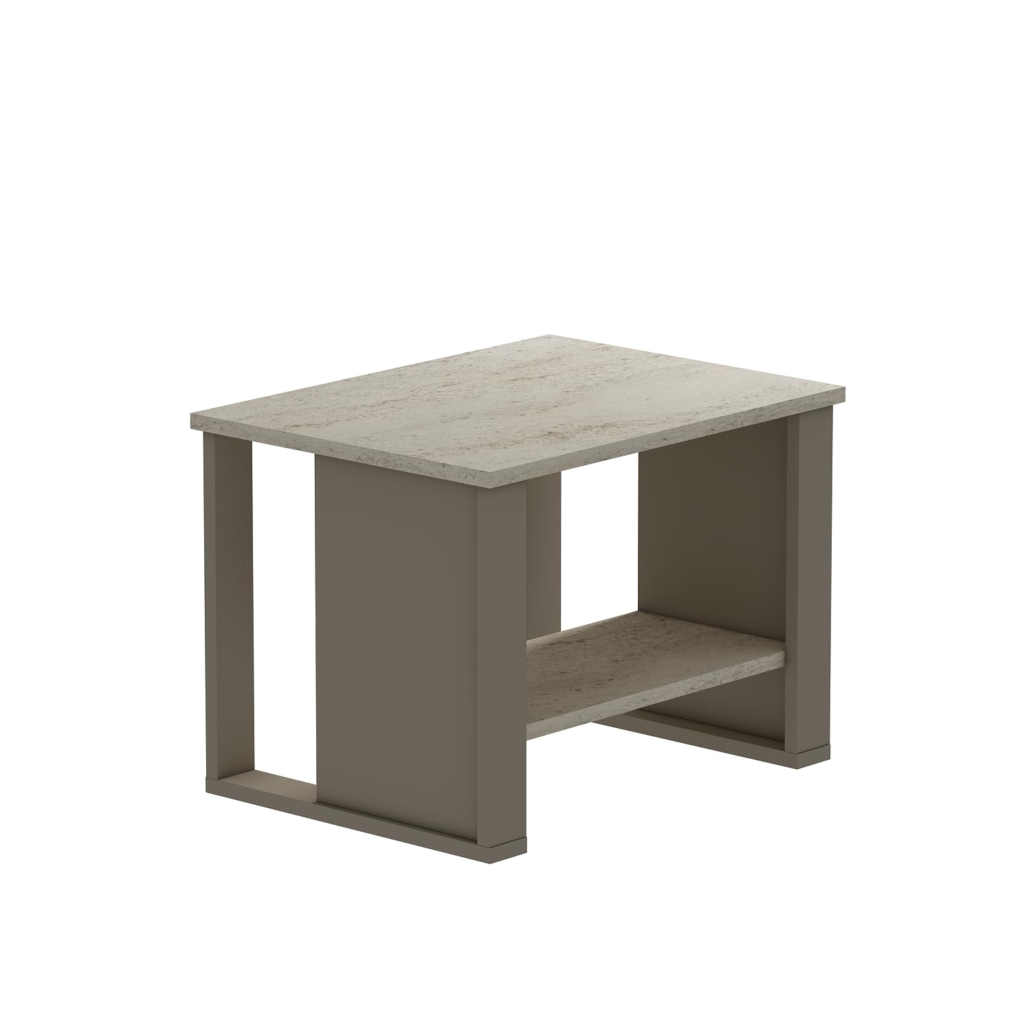 Homidea Boss Couchtisch – Moderner Beistelltisch mit Ablagefach, 60×45×43,6 cm (Beige-Travertin-Boss Couchtisch)