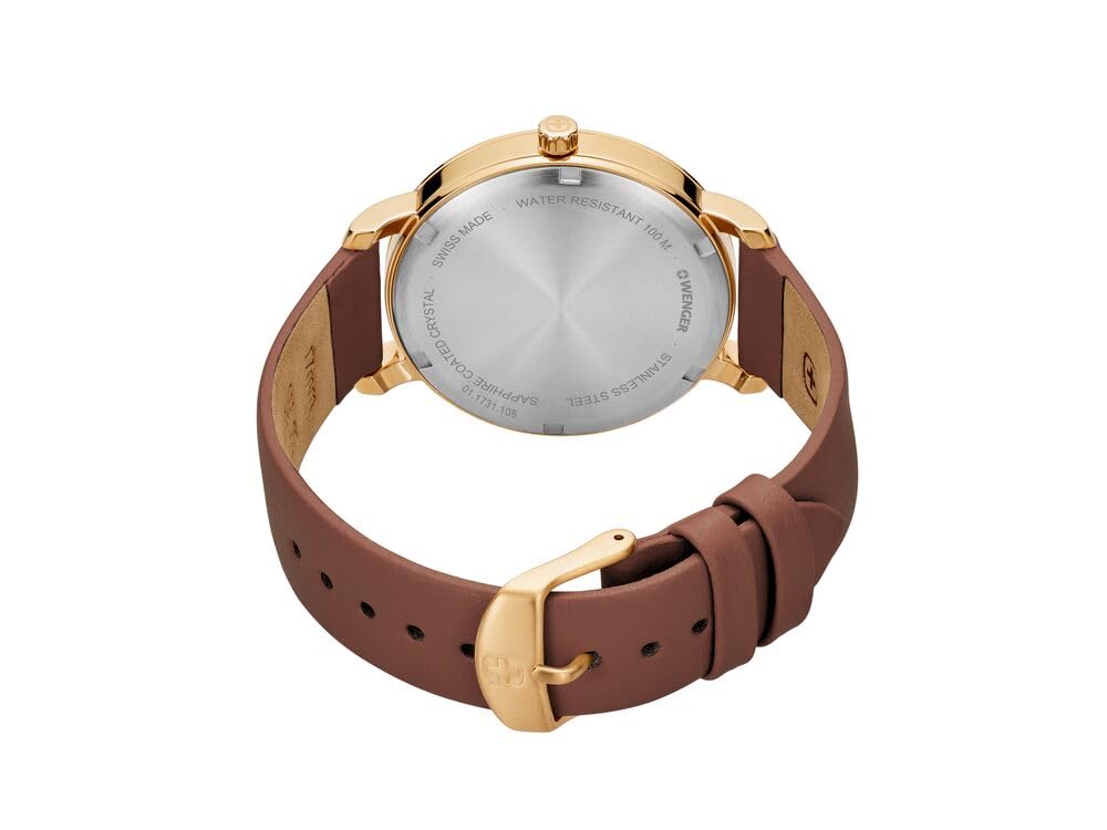 WENGER Damen Armbanduhr Lederarmband Metropolitan Donnissima Ø 38mm, Swiss Made, Analog Quarz, Wasserdicht bis 100m