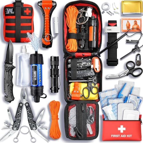 WONCROW ® Kit de Survie Complet + Trousse de Secours + Paille Fil...