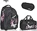 Produktbild 3 Teile Schulset :: Rucksacktrolley KEANU Schultrolley Rucksack :: 33 Liter, 2 Seiten-Netze, 2 A4 Fächer, Organizer :: Schulranzen Schulrucksack + Sporttasche + Etui Box
