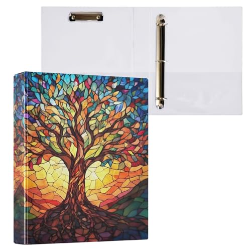 Image of Tree of Life with Leaves 3 Ring Binder with 2 Interior Pockets 1.5 inch Binders 3 Ring Heavy Duty Fit 8.5 inch x 11 inch Letter Size for Office School, 2 Pack