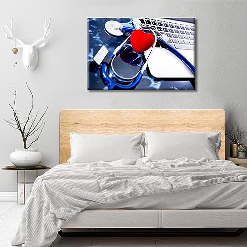 Image of TUMOVO Modern Medicine Cardiology Concept Art Prints Medical Stethoscope on Film X-Ray Wall Art Nosocomium 1 Panels Posters Artwork Giclee Print Gallery Packaging Artwork Ready to Hang (16 inch Wx24 H)