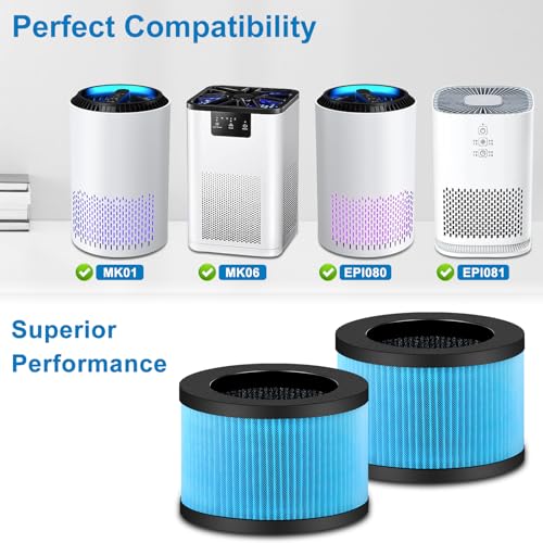 Image of 2 Pack MK01 MK06 Air Filter Replacement Compatible with Aroeve MK01 MK06, ToLife TZ-K1 and Kloudi DH-JH01 Air Purifier, Standard Version, Blue