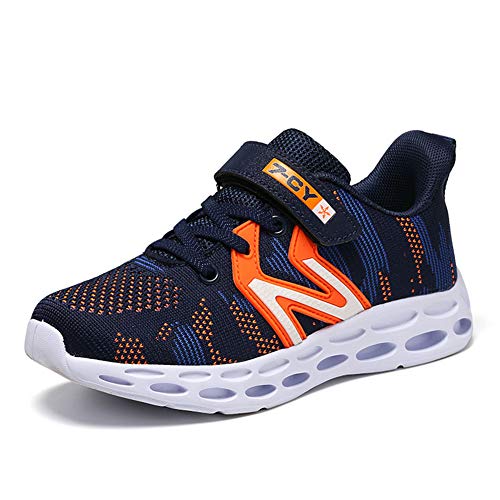 HSNA Zapatillas para Niño Antideslizante y absorción de Golpes Zapatos Correr Transpirables Ligero(Azul Oscuro 34 EU)