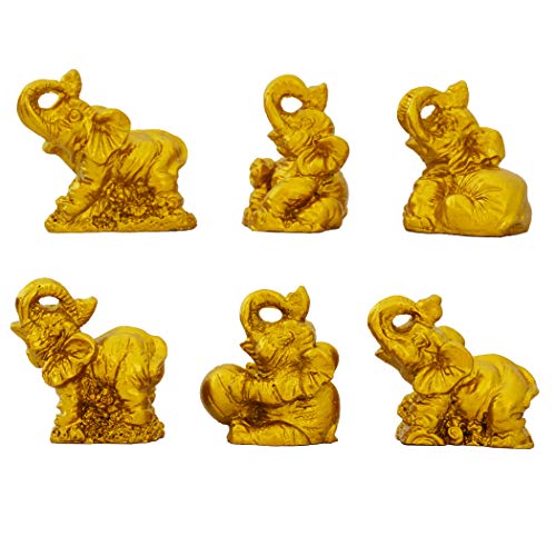 Set de 6 estatuas pequeñas de elefantes Thai 1.8 pulg resina